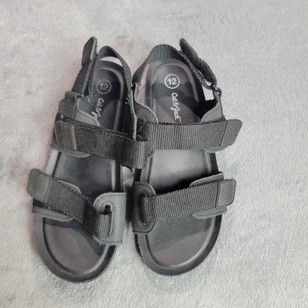 Cat &‎ Jack Kids Black Strappy Utility Sandals Hook Loop Size 12 Boys Girls